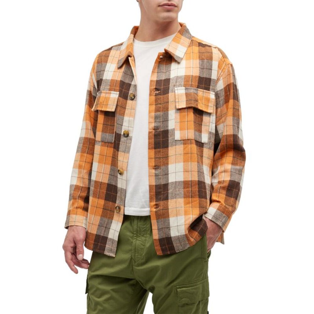 Nana Judy Mens Lennox Plaid Button Down Over Shirt Large Orange Blue - NWT